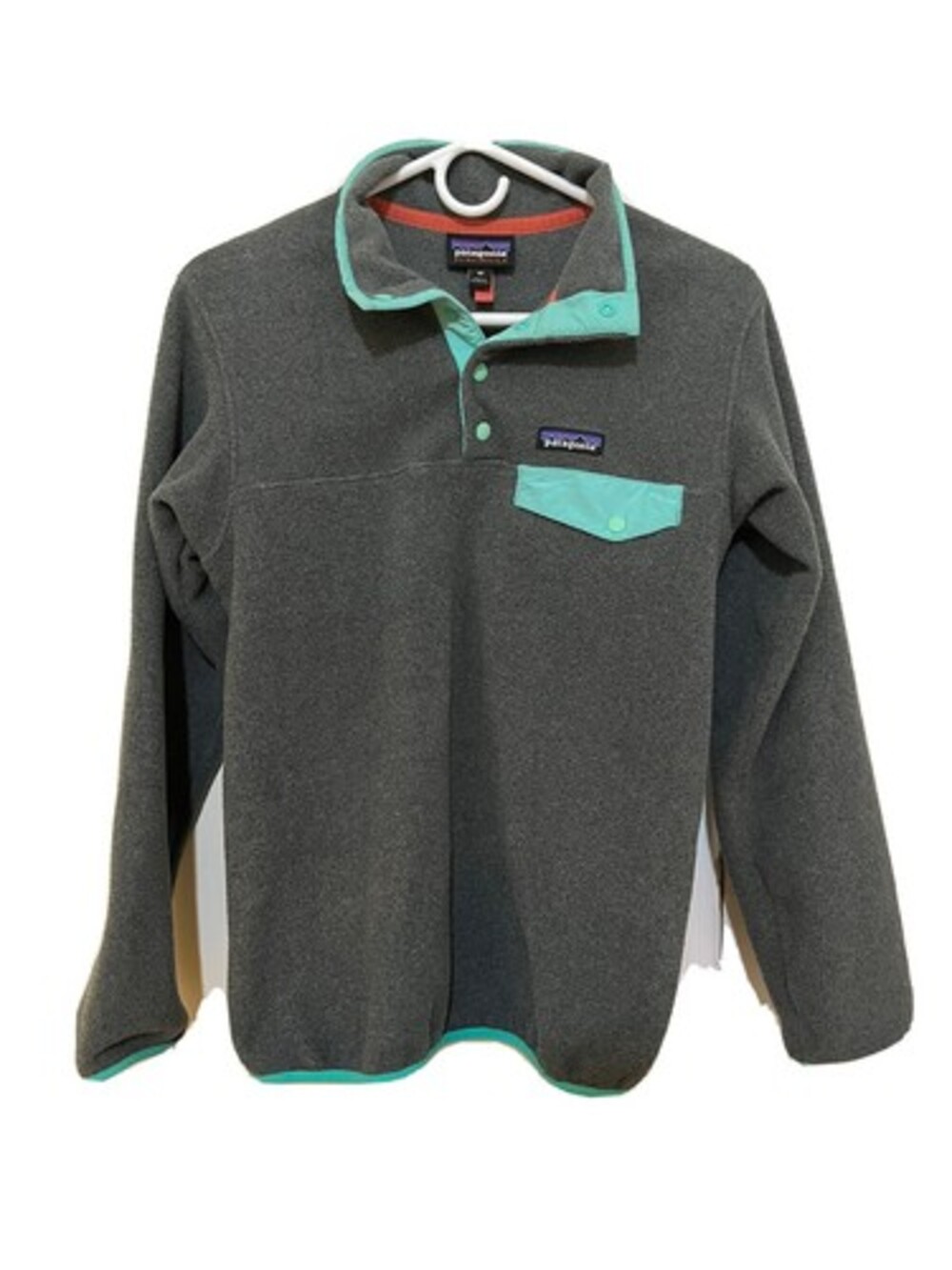Patagonia Synchilla Snap-T Fleece Pullover Jacket Logo Gray Teal Women’s Size XS